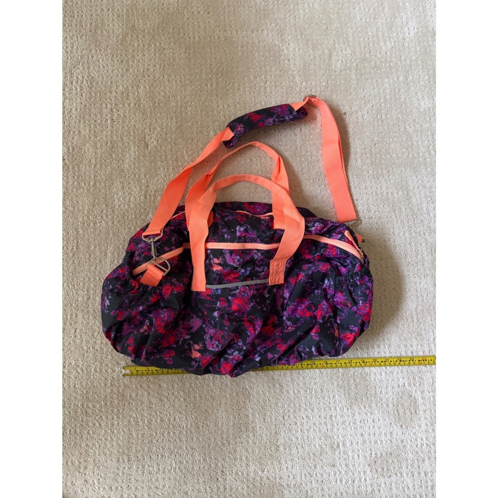 Old Navy Active Duffel Bag Purple Pink Abstract Floral‎ Neon Orange Gym Travel